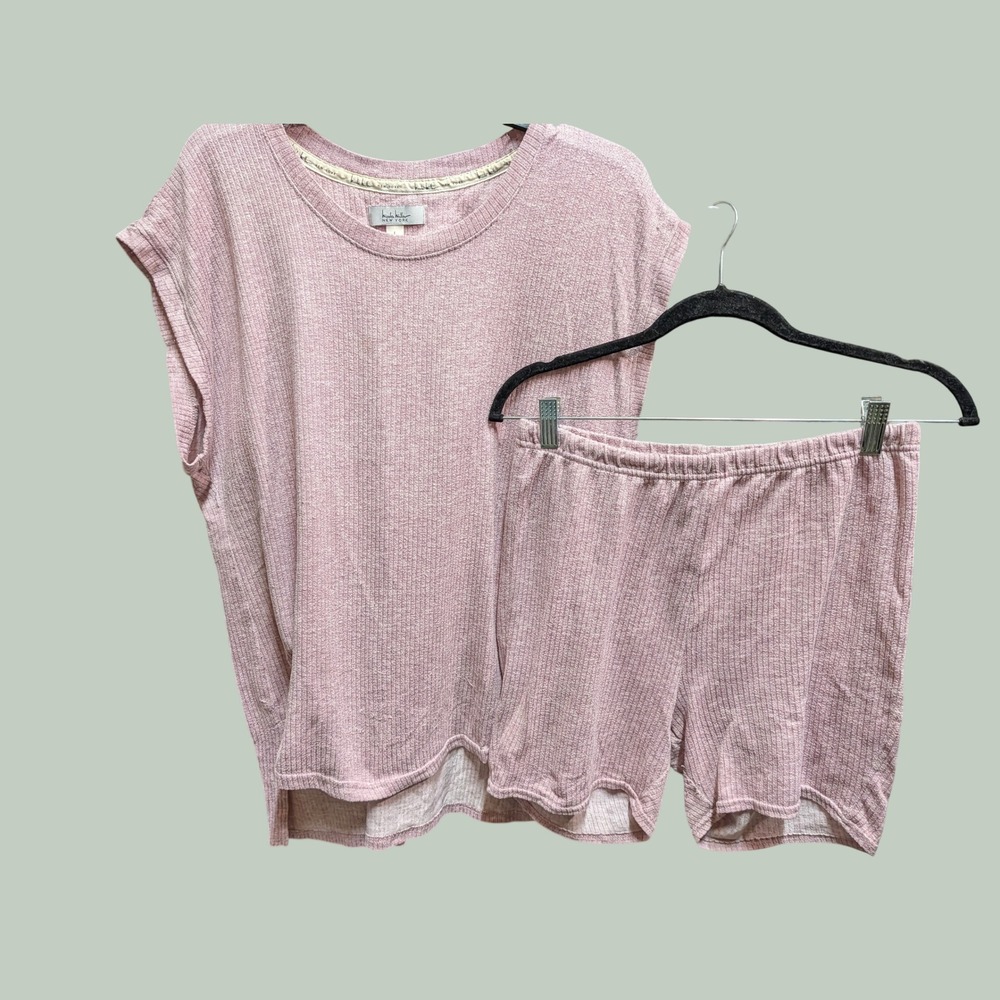 Nicole Miller Pajama Set Womens L/XL Pink Good Ribbed High-Low Loungewear